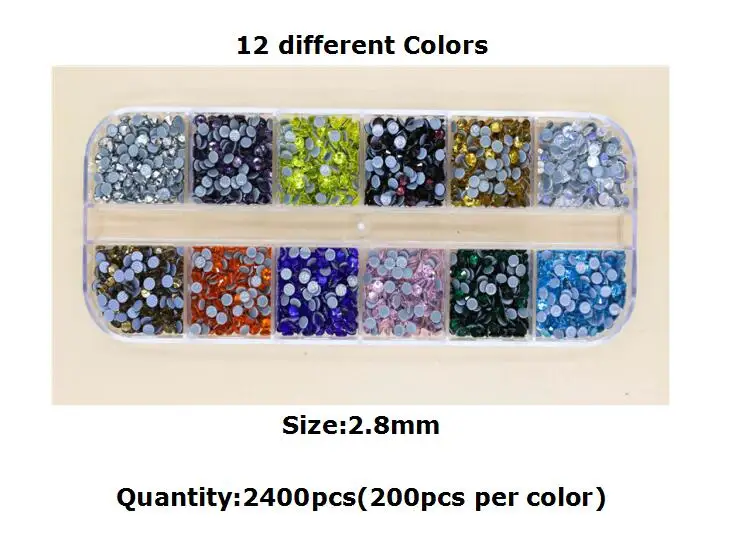 12grids 2400Pcs/box Mix Hot Fix Rhinestones Set/ EU/US PLUG Hotfix Applicator Crystal Glass Rhinestone Iron-on Strass Decoretion 