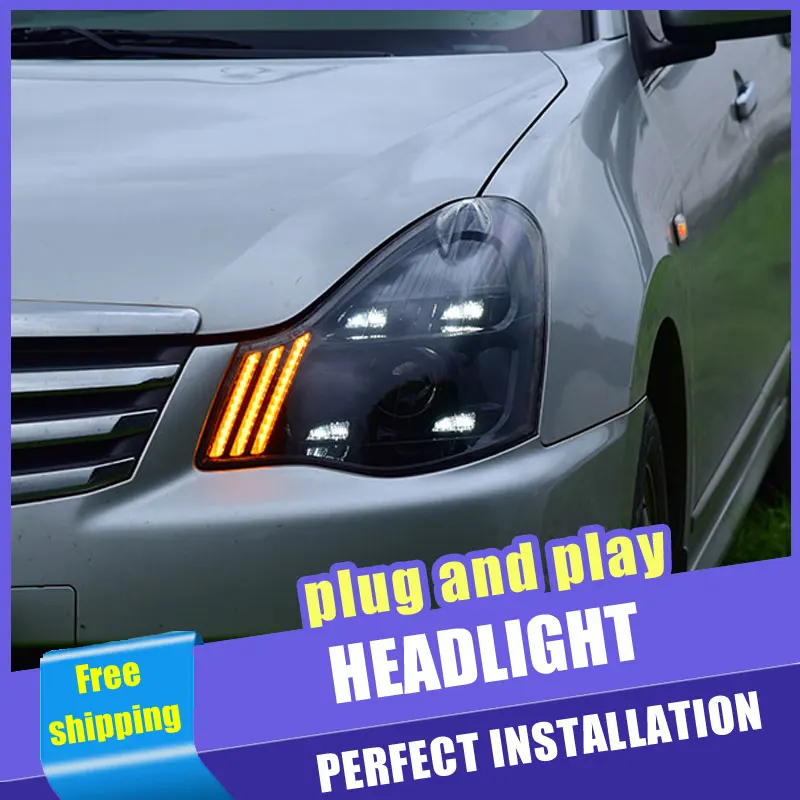 Kaufen 2PCS Auto Stil LED scheinwerfer für Nissan Sentra 06 19 für Sentra kopf lampe LED DRL Objektiv Doppel strahl H7 HID Xenon bi xenon objektiv