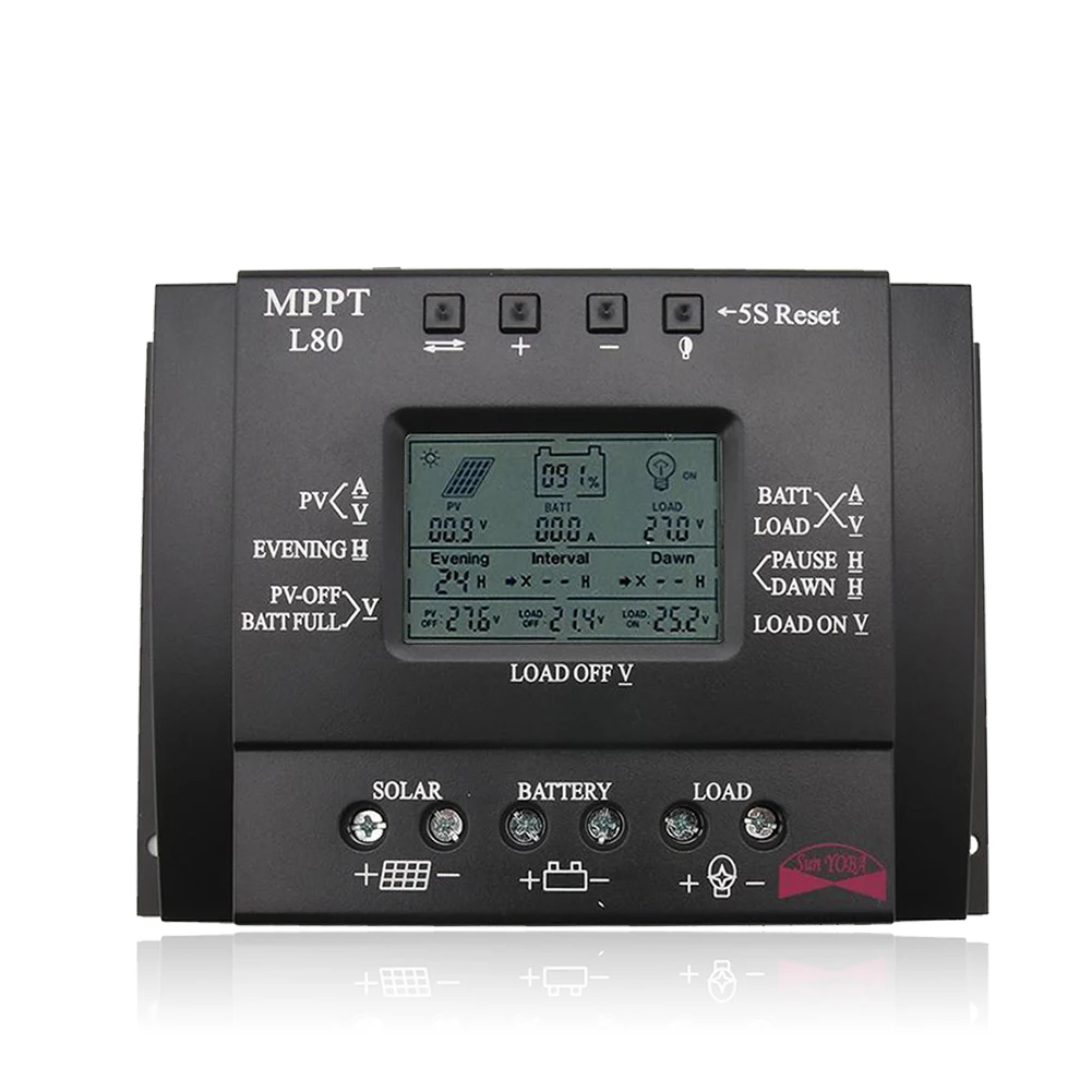 

60/80A MPPT Solar Panel Regulator Controller 12/24V + 2X Plug Power Connector