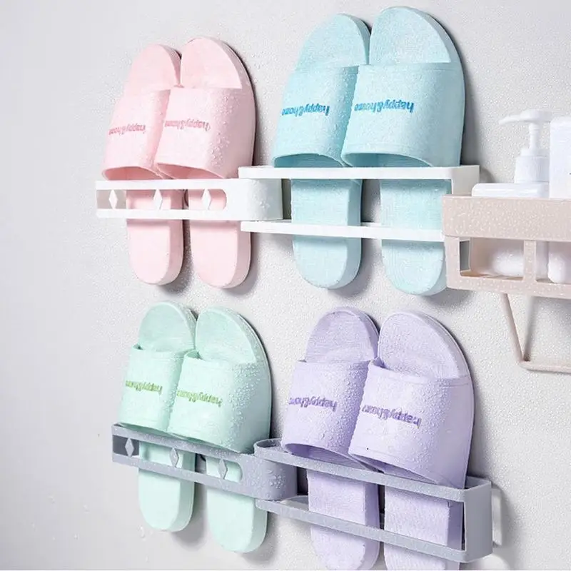 

Space-saving Wall-mounted Slipper Shoes Rack No-punch Bathroom Shower Shelf