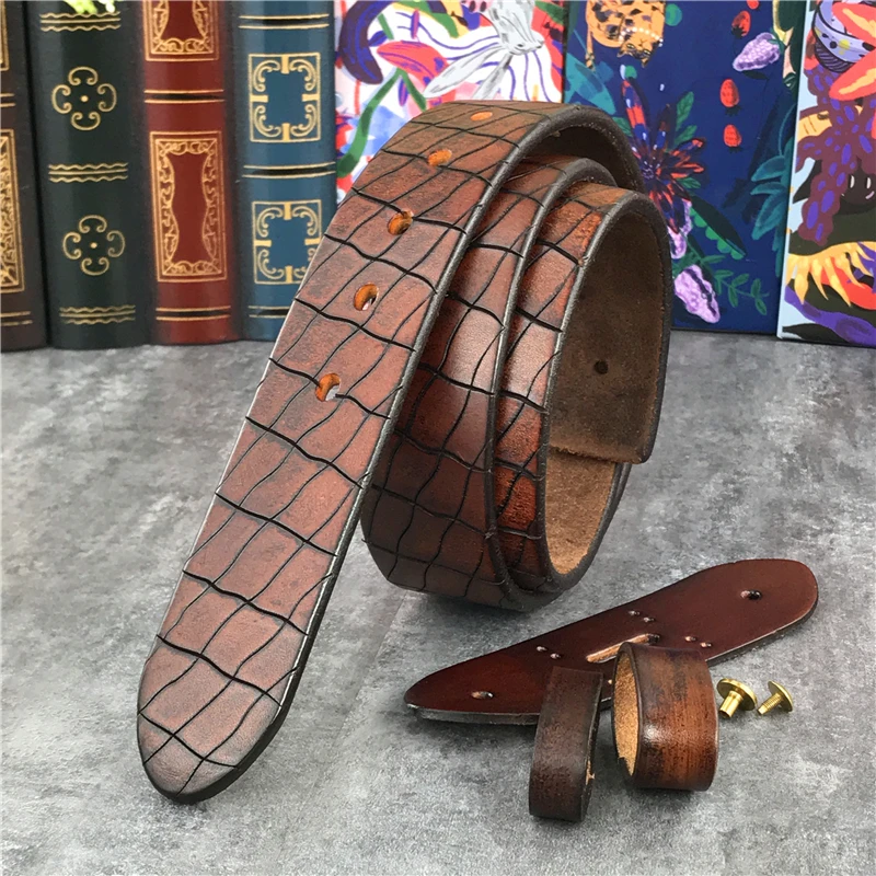 Retro Hand Carving Luxury Top Thick Leather Men Belt Without Buckle Cinturon Mujer Mens Leather Belts Without Buckles SP10