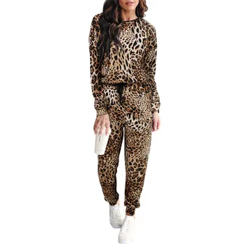 

Two-piece Leopard print Clothes set Women Tracksuits Fitness Casual Sweatshirt Pullover Tops+Pants Leggings Outfits Fall Suit