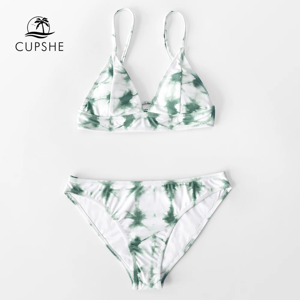CUPSHE зеленый комплект бикини с галстуком краской женские сексуальные стринги на