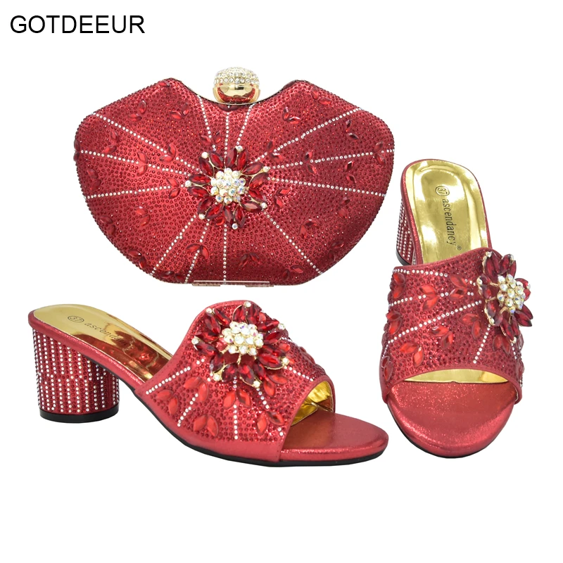

New Shoe and Matching Bag for Nigeria Party Slip on Shoes for Women Ladies Italian Shoes and Bag Set Decorated with Rhinestone