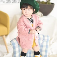 Осенне-зимний свитер для маленьких девочек, вязаный однотонный кардиган с длинными рукавами, пальто, Топ ручной работы, повседневная детская одежда