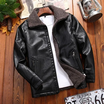 DIMUSI новые кожаные куртки мужские Зимние флисовые повседневные мотоциклетные куртки мужской меховой воротник PU байкерское пальто Мужская брендовая одежда s 8XL - Цвет: Black