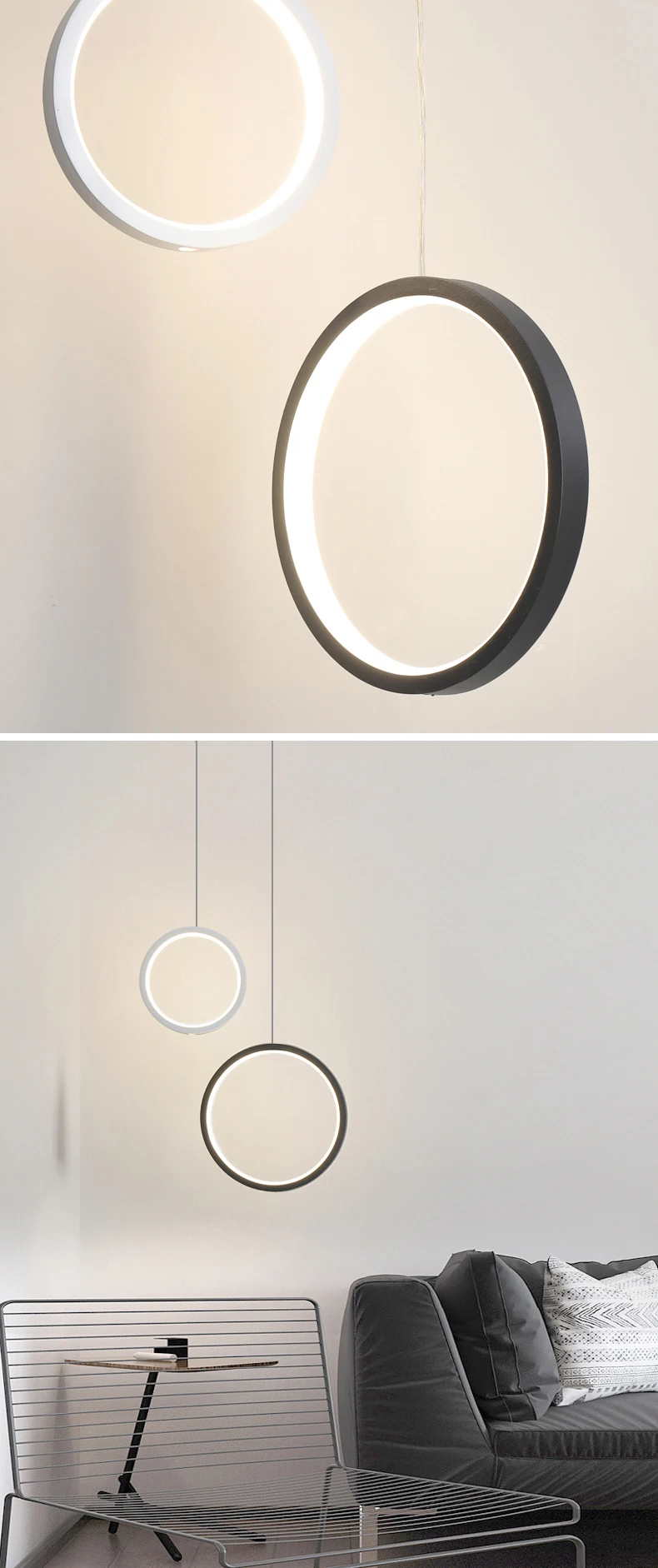 new Circle Rings Modern led chandelier for bedroom bedside dining room bar white or black color led chandeliers 90-260V