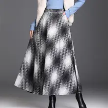 Женская Осенняя элегантная клетчатая юбка с эластичной талией, зимняя теплая длинная юбка размера плюс, кашемировая Повседневная трапециевидная юбка Sim