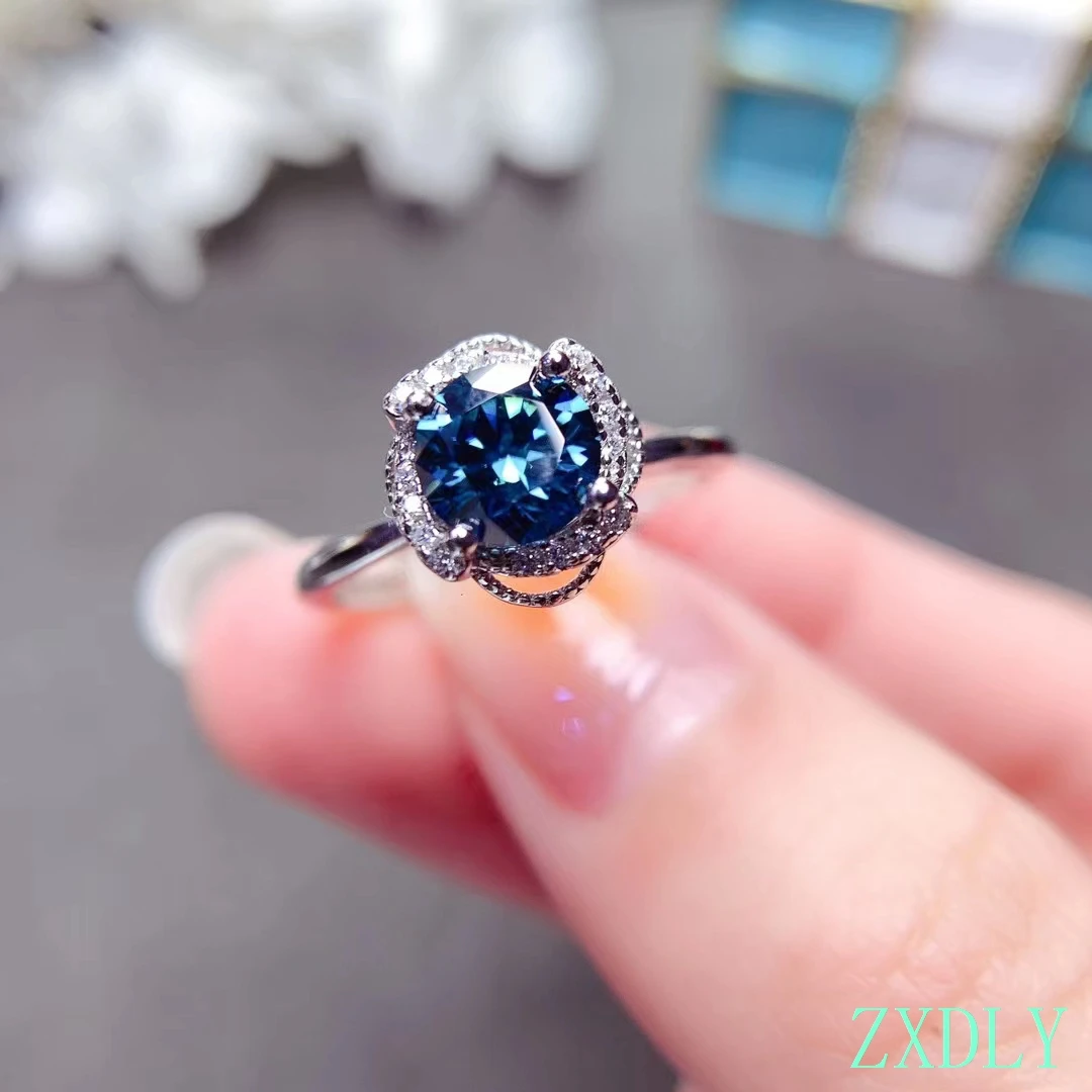 2022 New Pink / Blue Moissanite Ring 925 Sterling Silver 1ct Lab Diamond Pass Test  Women Wedding Party Love Gift Shiny Color