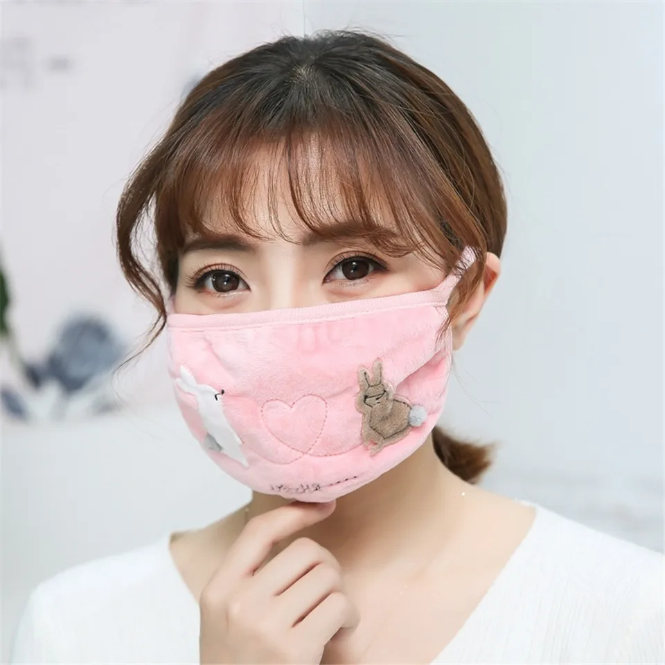 Cartoon Cat Pattern Mask Female Face Mask Cute Cotton Mouth Anti-dust Pollution Masks Winter Outdoor Warm Masker For Girls