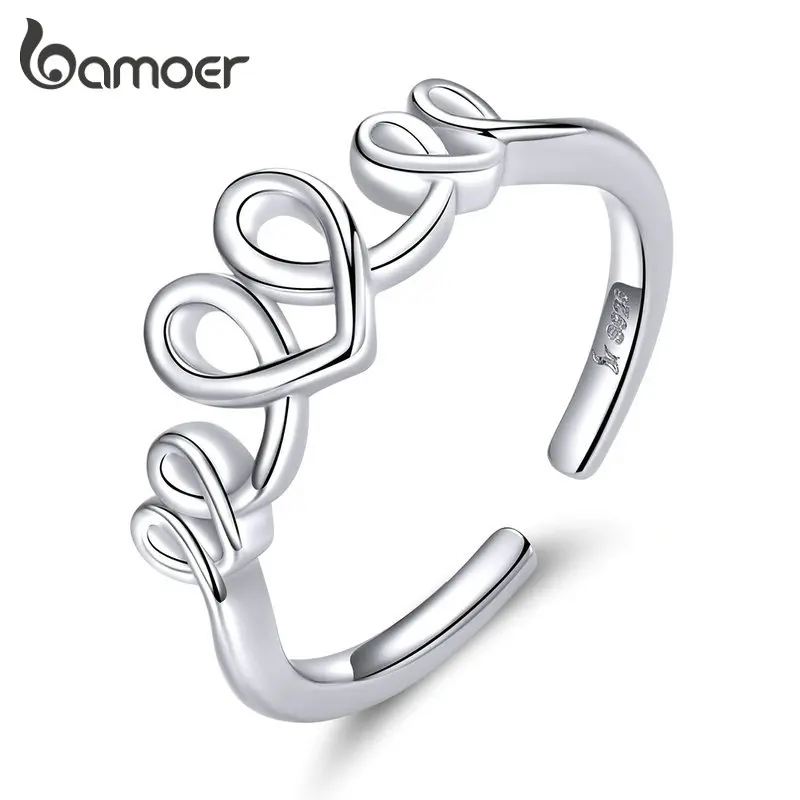 Bamoer 925 пробы серебряные открытые Регулируемые кольца сердечная кардиограмма форма сердца геометрическое ювелирное серебряное кольцо подарок для женщин GXR588