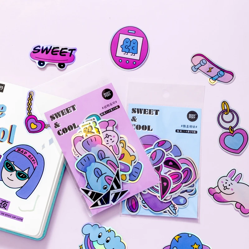 20pcs/lot Cute Cartoon Anime Decorative Phone Stickers laser Scrapbooking Sweet and cool Stick Label Diary Kawaii Stationery | Канцтовары