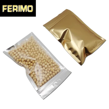 

50Pcs/Lot Plastic Ziplock Food Storage Packing Bag Front Clear Back Gold Reclosable Zipper Seal Snack Nut Package Pouch