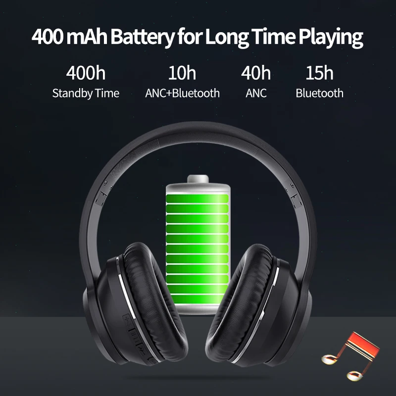 YOUXIU ANC Bluetooth Headsets Active Noise Cancelling Foldale Wireless Headphone With Microphone Earphone Deep Bass HiFi Sound