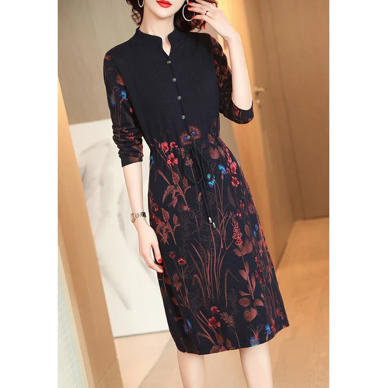 

Europe And America WOMEN'S Dress-Style Jersey Dress Waist Hugging Slimming Mid-length over-the-Knee Base Sweater Skirt