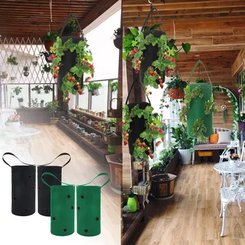 

2pcs Hanging Strawberry Growing Bag Garden Planting Bag Multi-mouth Strawberry Herb Growing Planter Pots Container Garden
