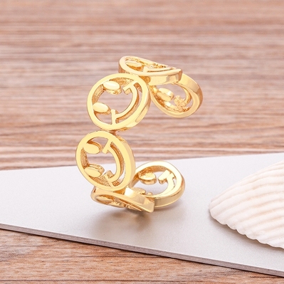 Zircon Paved Smiley Heart Rings For Woman Newest Gold Color Open Adjustable Cocktail Party Wedding Ring Jewelry Gift
