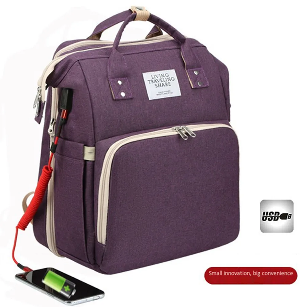 With Awning Lying Backpack Crib Mummy Bag USB Charging Thermal Insulation Large Capacity Mother Baby Hangbag Travel Folding Bed