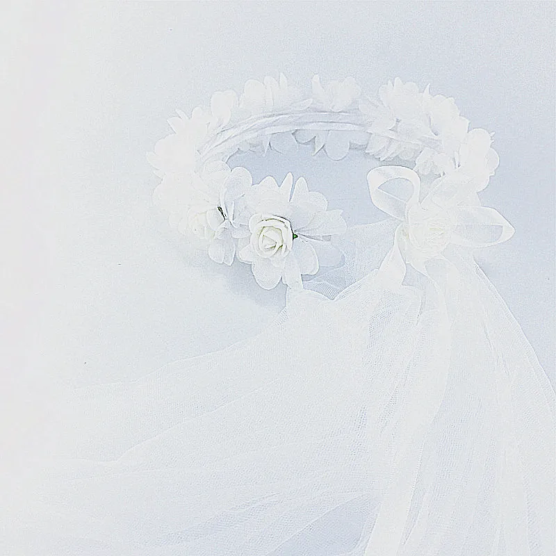 

irl princess veil double veil and wedding bridesmaid head veil rose wreath wedding party garland head veil