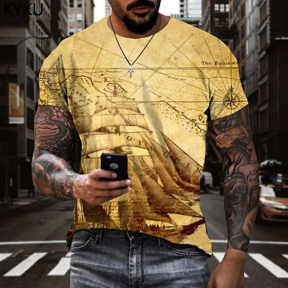 Camiseta 3d con estampado de mapa hombre, camisa de vela Retro, Camisetas estampadas Harajuku, ropa Tops de moda de hombre|Camisetas| - AliExpress