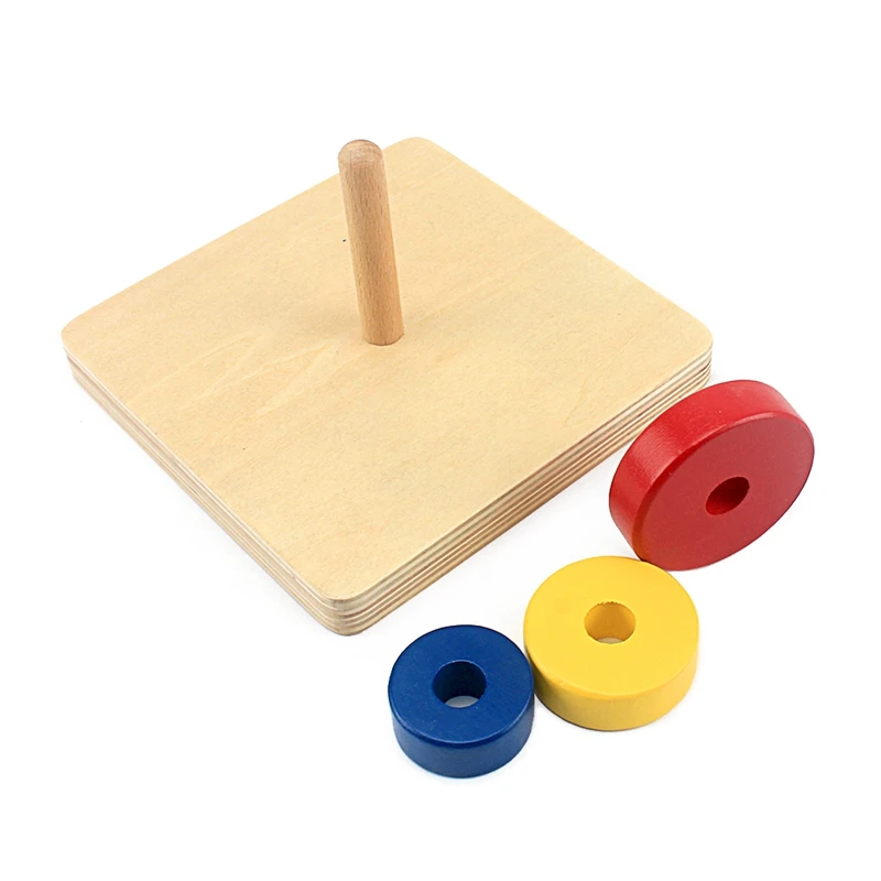  Kids Toy Wooden Montessori Material Sensory Preschool Teaching Learning Discs on Horizontal Dowel E - 4000180985097