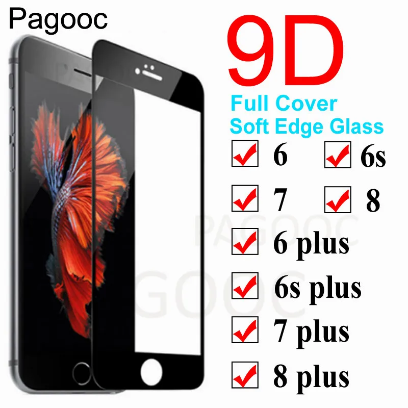 

Protective Glass For Apple iPhone 7 8 Plus 6 6S Tempered Screen Protector 9D Curved Edge Glass on iPhone 8 6 6S Plus 7 Film Case