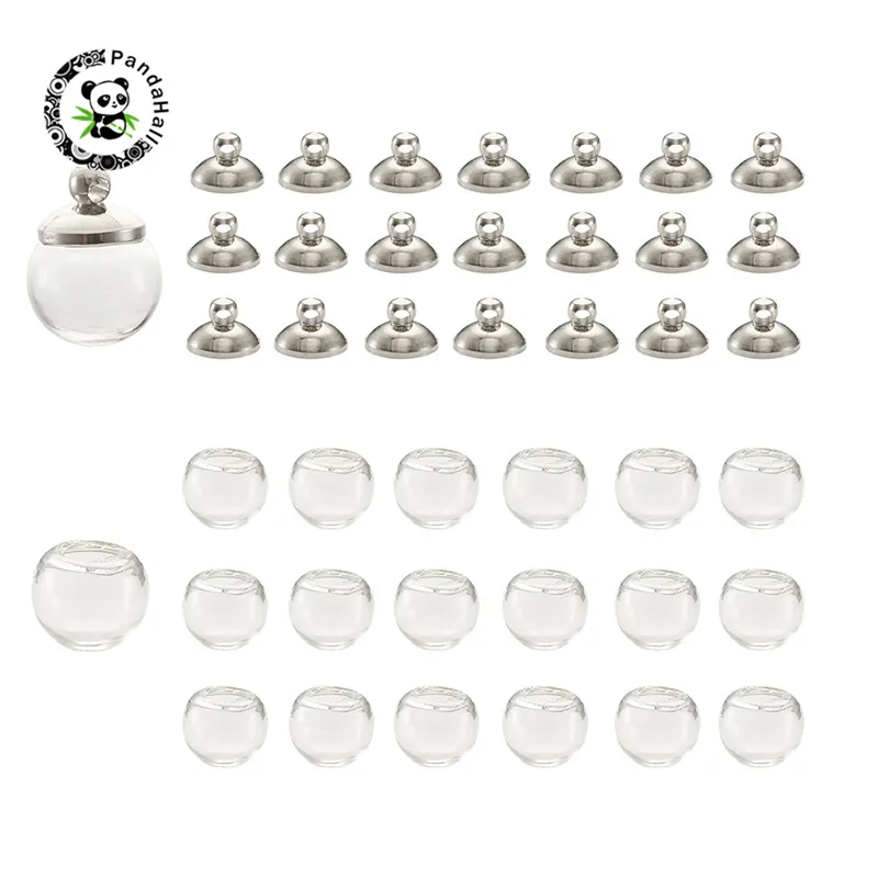 Pandahall 1 комплект круглые механизированные выдувные стеклянные бусины в виде земного шара со стойкой покрытие латунные бобы для ювелирных изделий DIY Подвеска Изготовление 8~ 18 мм - Цвет: Platinum