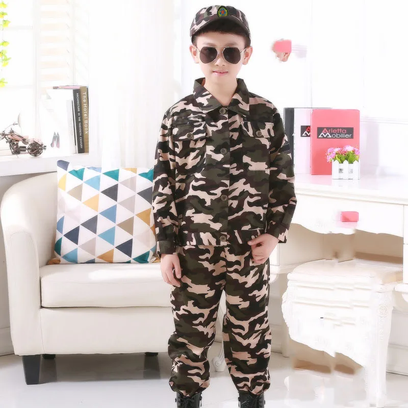 Комплект детской одежды, куртка+ штаны+ шапка+ ремень, военная форма на Хэллоуин, боевая рубашка для мальчиков-подростков, армейский костюм высокого качества - Цвет: Color4
