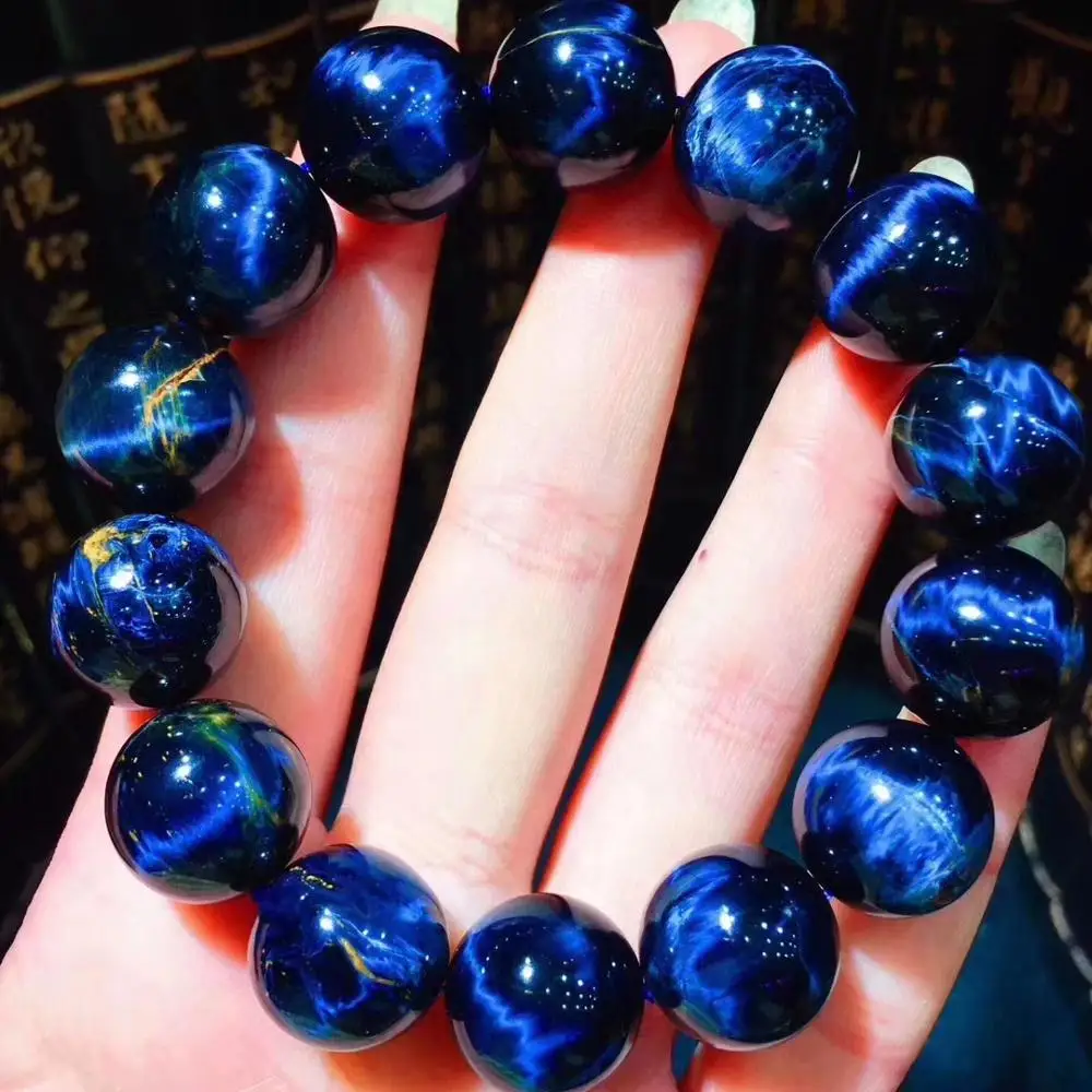

15.2mm Natural Blue Pietersite Gemstone Round Beads Cat Eye Bracelet From Namibia Healing Gift AAAAA Certificate Drop Shipping