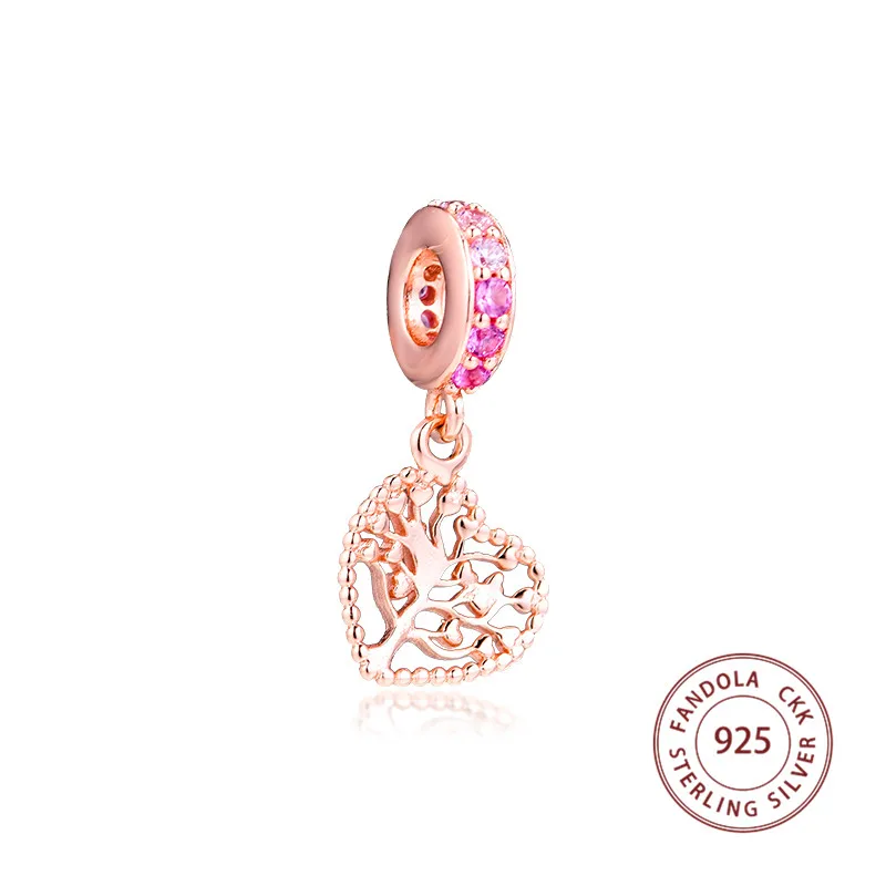 Подходит для DIY браслета Argent Charm бусины из стерлингового серебра 925 Розовое дерево любви Висячие Подвески бусины для изготовления ювелирных изделий крален