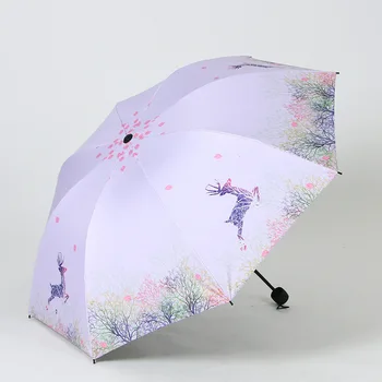 

New Style Deer Pattern Black Umbrella Folding Parasol Korean-style UV-Protection All-Weather Umbrella Sun-resistant Parasol