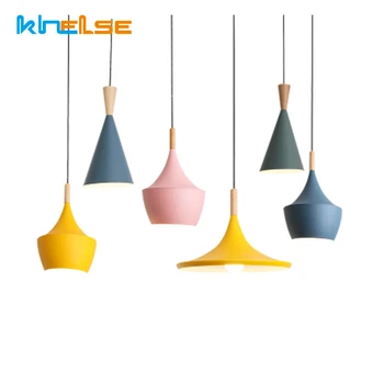 

Modern Nordic LED Pendant Light Iron Lampshade Wood Hanging Lamp for Dining Room Hotel Bedroom Kitchen E27 Lighting Fixtures