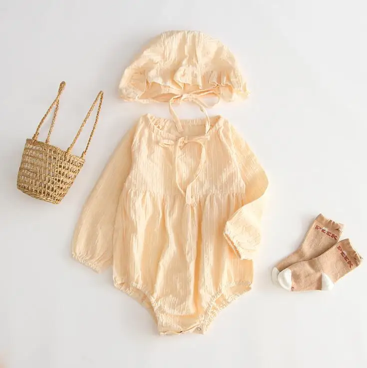Ins/детская одежда в горошек для маленьких девочек; цвет бежевый, желтый; одежда с шапкой; сезон лето-весна; милые модные детские праздничные