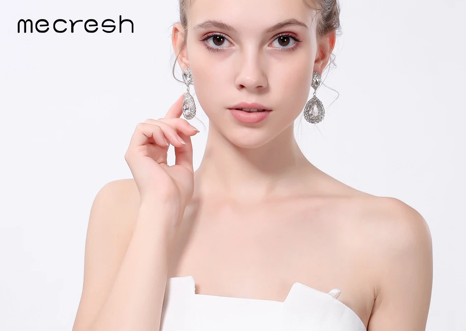 Mecresh серебро цветная слеза хрустальные серьги-клипсы Для женщин аксессуары; обувь для невесты и подружки невесты серьги-клипсы без пирсинг EH003