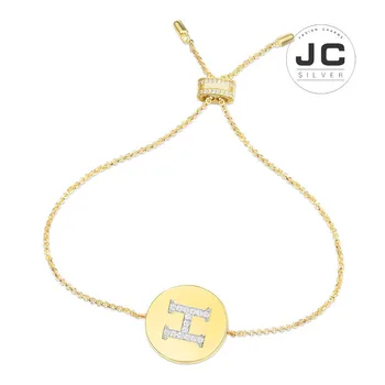 

New Fashion Charms Silver 925 Original Engraving,Yellow Silver Alphabet Bracelet For Women With Logo Glamour Zircon Jewelry Gift