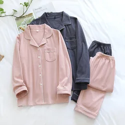 Spring and Autumn New Couple Pajamas Women Autumn and Winter Striped Long-sleeved Home Service Men's Plus Size Two-piece Suit