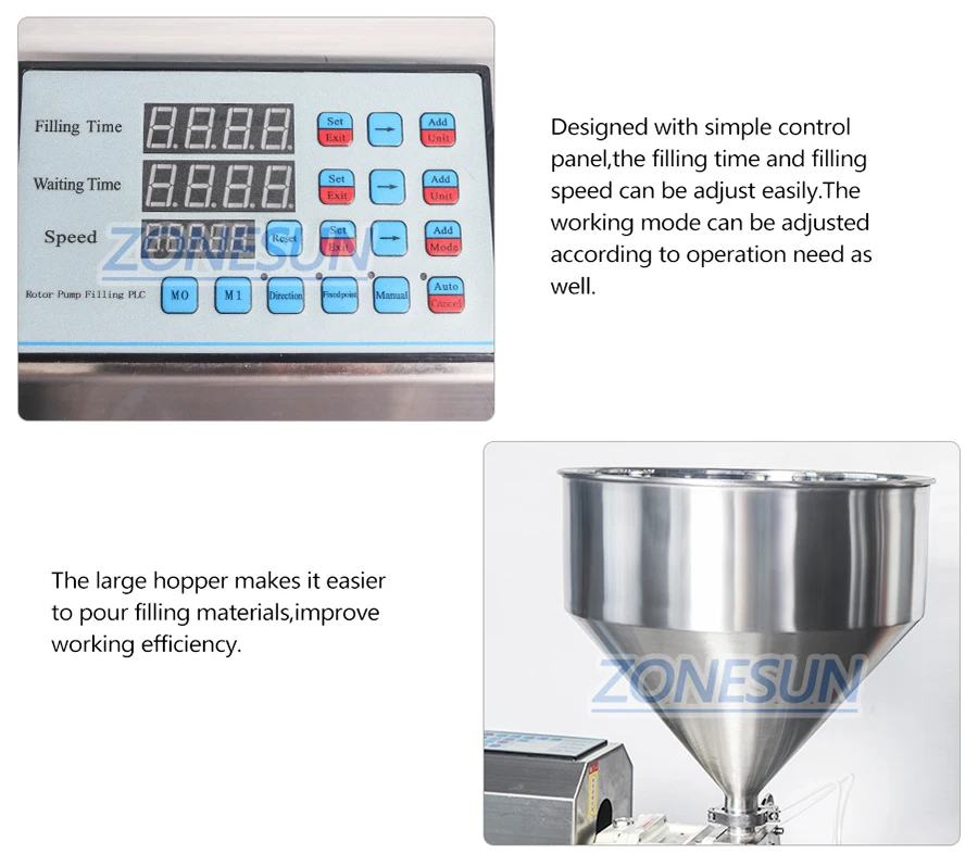 Máquina de llenado de líquido de pasta de bomba de rotor semiautomática ZONESUN ZS-RPGT900