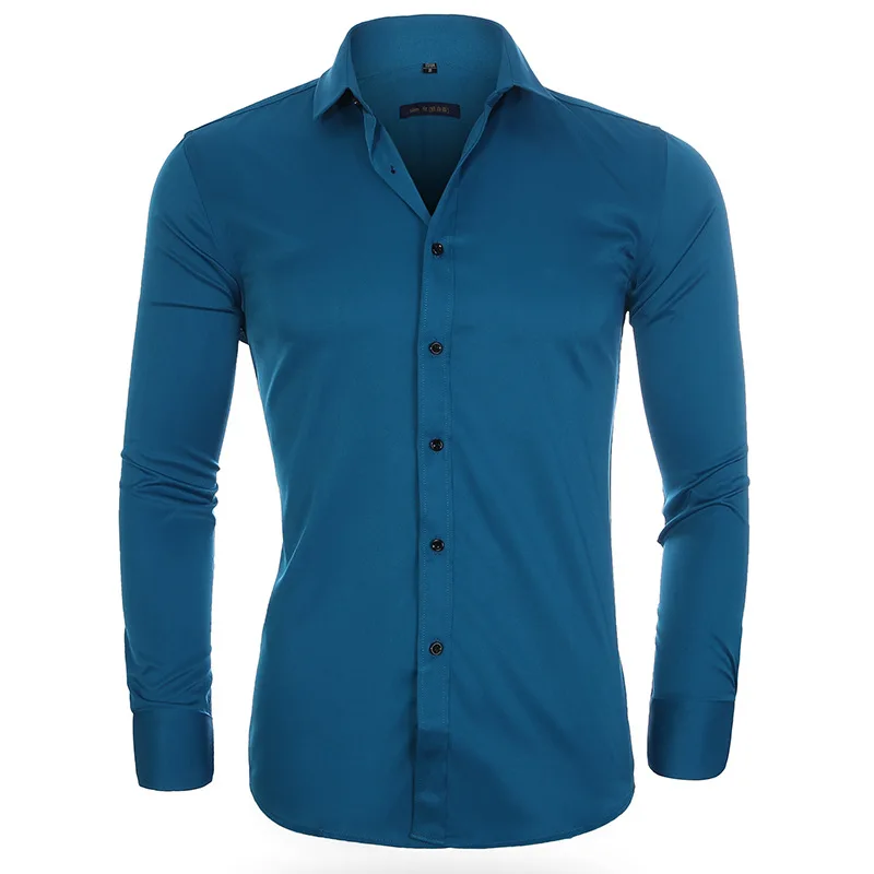 Dark Blue Мужская мода, тонкая, нежелезная, деловая рубашка, рубашка с длинными рукавами, удобные Стрейчевые рубашки из бамбукового волокна, умная, повседневная, современная одежда - Цвет: Dark Blue