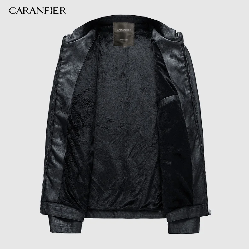 CARANFIER бренд осенне-зимняя повседневная куртка из искусственной кожи на молнии мотоциклетная кожаная куртка мужская приталенная Мужская куртка и пальто