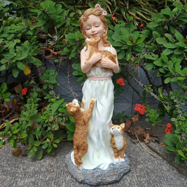 

Pastoral Cute Cat Fairy Girl Resin Statues Garden Villa Home Landscape Figurines Crafts Courtyard Outdoor Accessories Decoration