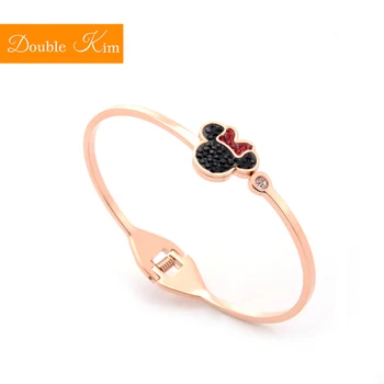 

Kawaii Zircon Bracelet Lovely Kawaii Style Titanium Steel Material Bangle Inlaid Zircon Rose Gold Color Fashion Women Jewelry