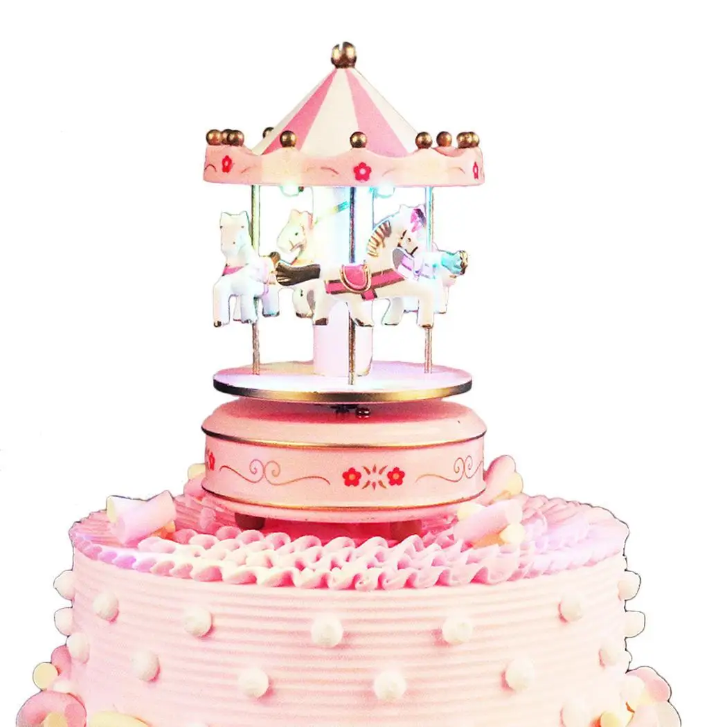 

New Kids Children Carousel Music Box with Light Toys Gift Over 3 Years Old Desktop Blue, Pink Decoration