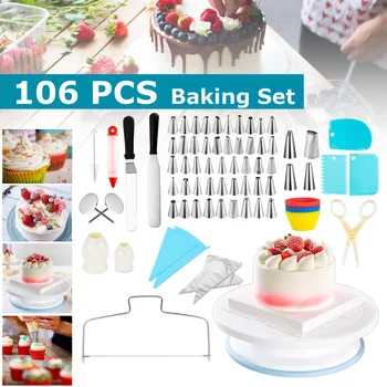 

Cake Decorating Set 106Pcs/set Pastry Nozzles Cake Turntable Set Confectionery Bag Baking Tools For Cakes