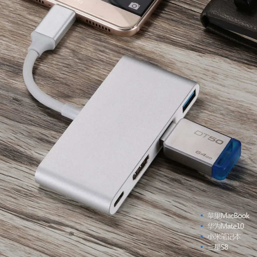 Адаптер многопортовый av-конвертер USB3.0 к HDMI адаптер 4K type C с 2 USB 3,0 портами порт зарядки для MacBook Pro