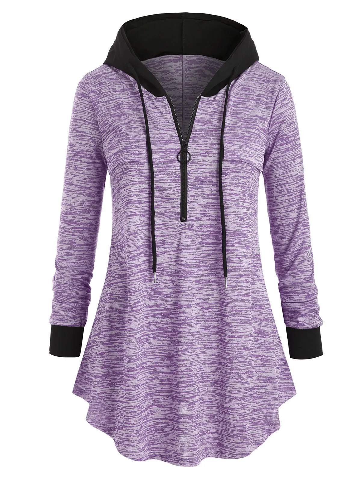 light purple ROSEGAL, большой размер, Космический краситель, полумолния, с капюшоном, длинная туника, топ на молнии, с длинным рукавом, женские свитшоты, на шнуровке, Осенний пуловер, толстовки - Цвет: light purple
