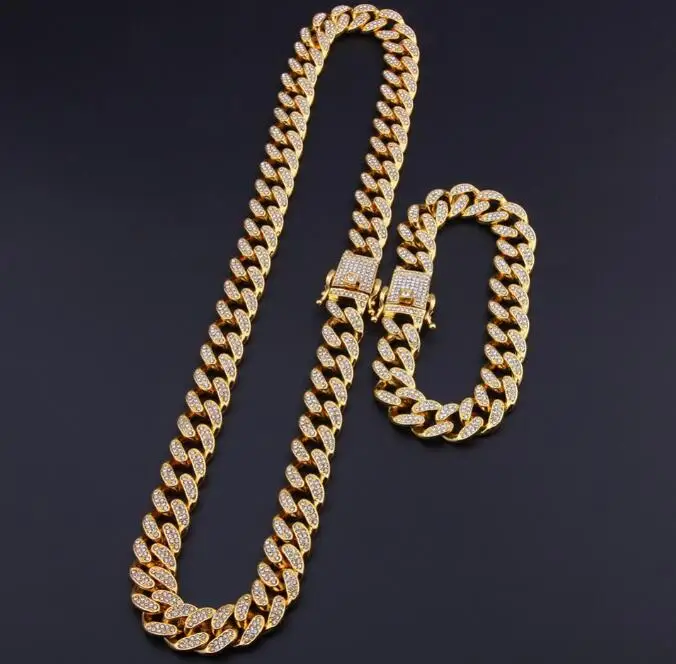 1 компл. 20 мм полный тяжелый Iced Out проложили Стразы кантри кубинской цепи CZ Bling Рэппер браслет ожерелья для мужчин хип хоп ювелирные изделия