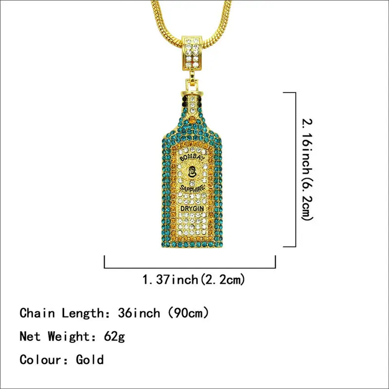 Большие ожерелья в виде бутылки вина, стразы, подвески в стиле хип-хоп, для мужчин и женщин, золотой цвет, модные ювелирные изделия для рокера U3