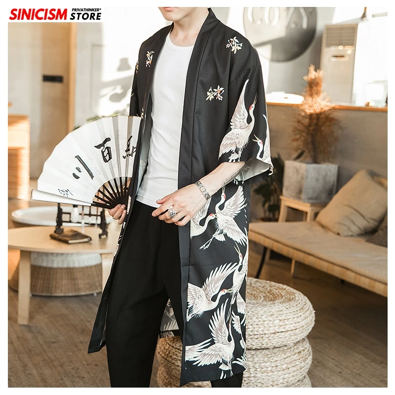 Sinicism Store новый мужской свободный длинный плащ кимоно пиджак Тренч в китайском