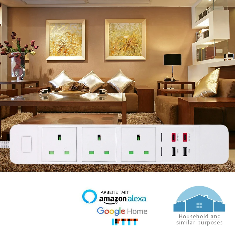 WiFi умная розетка удлинитель с USB тип c защитой от перенапряжения интеллектуальная