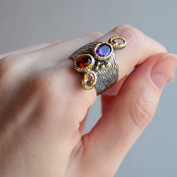 

Very Large Wide Finger Ring for women Multi Zirconia stone Jewelry Purple Crsytal Female Accessories Big Rings Jewellery